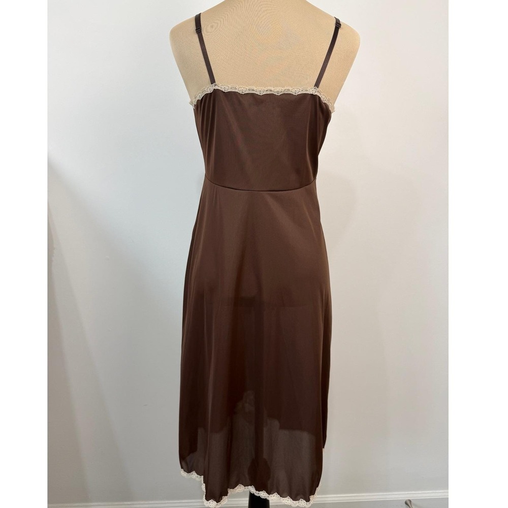 Vintage Vanity Fair Nylon Slip Dress Nightgown Womens S/M Brown Lace Trim - Picture 4 of 7